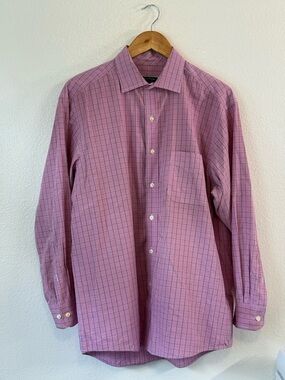 Club Room Pink Check Dress Shirt Men’s Size 16 1/2 Formal Comfortable Bold Color
